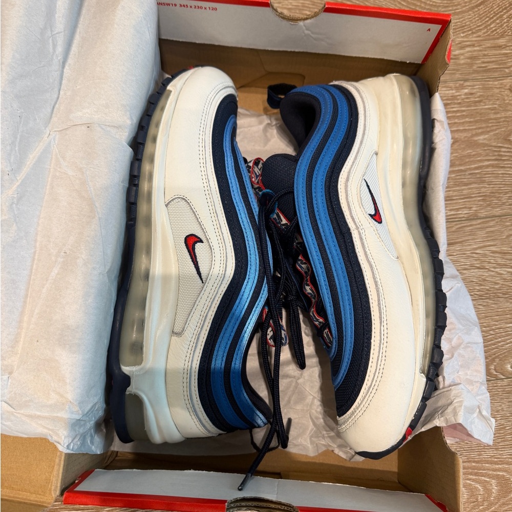 Nike Air Max 97 Cream and Blue Sneakers